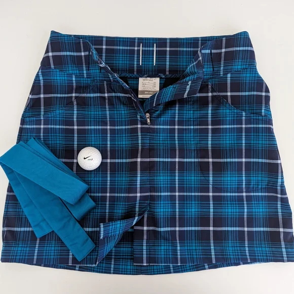 NIKE DriFit Tour Performance Tartan Teal Green Plaid Golf Skirt Sz 6 Ultra Light - Picture 3 of 16